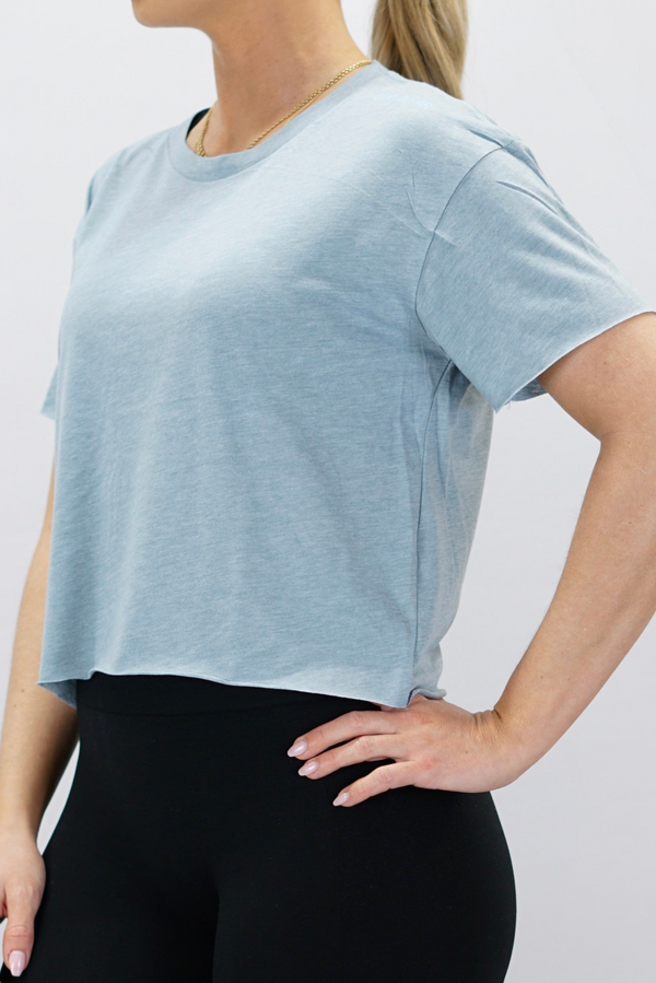 Blå Hera Short Sleeve Borstad bomull Light Tee - tunn kortärmad t-shirt med Gymwear-logga på axeln och lodrätt logga i ryggen